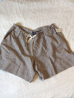 NWT Gap Linen Blend 6" Easy Shorts M Brown Gingham